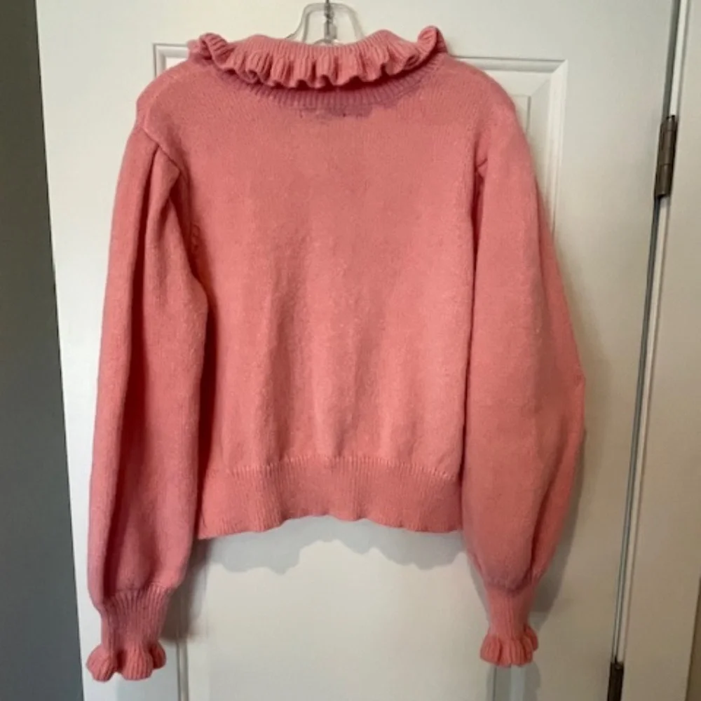 Pink Knit Cardigan Crocheted Strawberry Buttons Sz L/XL Coquette Twee Valentine - Picture 2 of 15